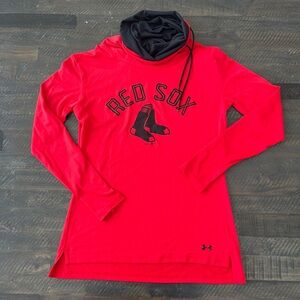 Boston Red Sox UA Pullover Sweatshirt Womens Small Red Funnel Cowl Neck MLB